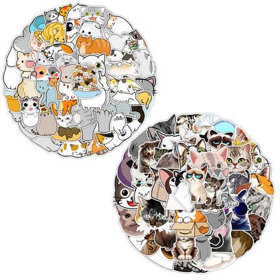 100 Pcs Waterproof Cute Cat Stickers for Water Bottles, Kawaii Stickers Pack Set Funny Cat for Laptop Guitar Luggage Vinyl or Adults Girls Teens Kids Toddlers Stickcat-C