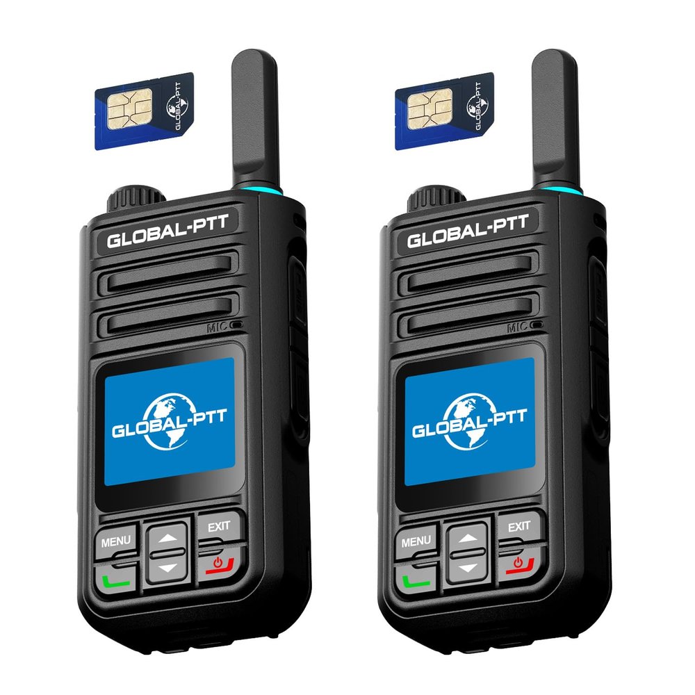 Global-PTT Advanced Walkie Talkie 2-Pack: Long-Range POC Global Communication with Type-C Charging, Multi-Functional Keys, and Yearly 2GB SIM Cards (Standard)