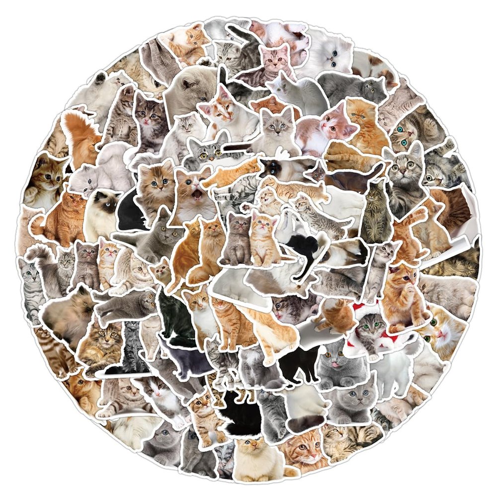 100 Pcs Waterproof Cute Cat Stickers for Water Bottles, Kawaii Stickers Pack Set Funny Cat Stickers for Laptop Guitar Luggage Vinyl Stickers for Adults Girls Teens Kids Toddlers