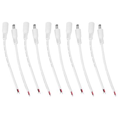 5.5x2.1mm Male Female DC Power Plug Jack Connector Cable Wire, Set of 5 Jack and Plug for LED Strip, CCTV Camera (White)