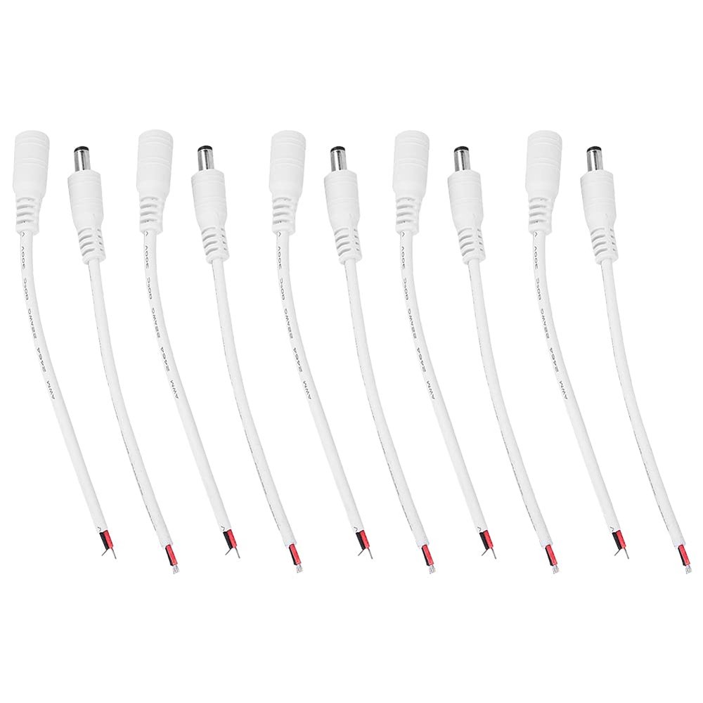 5.5x2.1mm Male Female DC Power Plug Jack Connector Cable Wire, Set of 5 Jack and Plug for LED Strip, CCTV Camera (White)