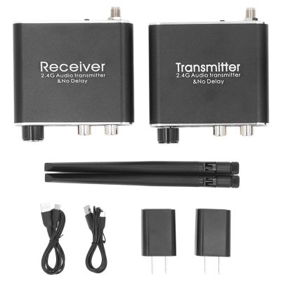 2.4G Audio Transceiver No Delay Transmitter Receiver Adapter with 50 Meter Distance 3.5mm Inputs Outputs for Home Video Education (US Plug)