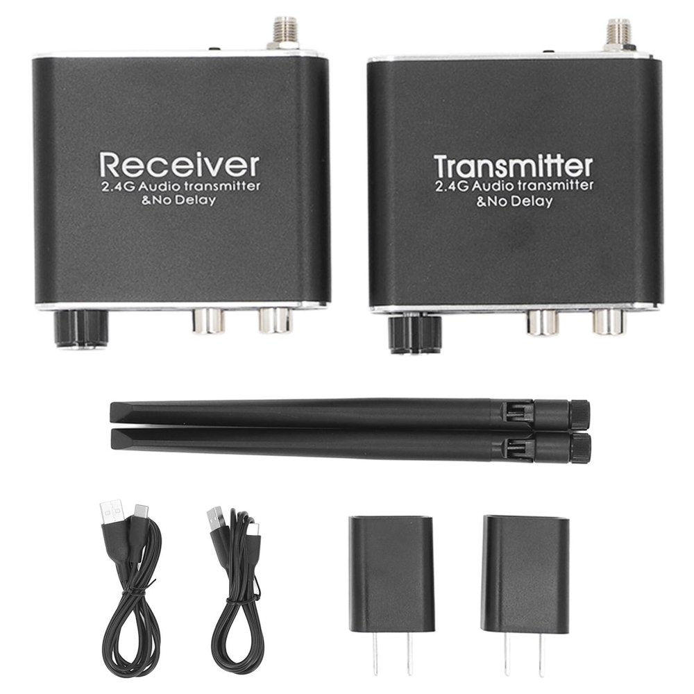 2.4G Audio Transceiver No Delay Transmitter Receiver Adapter with 50 Meter Distance 3.5mm Inputs Outputs for Home Video Education (US Plug)
