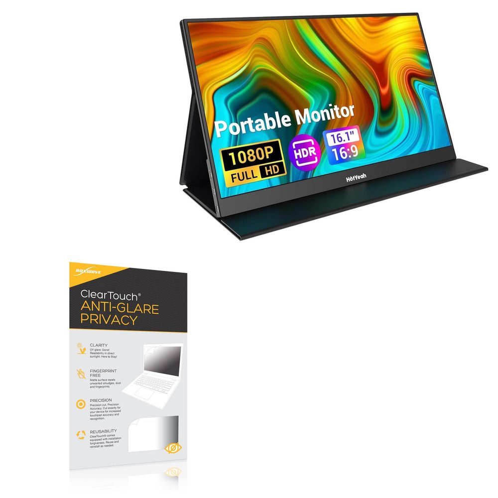 BoxWave Screen Protector Compatible with HotYeah FHD Laptop Monitor (16.1 in) - ClearTouch Anti-Glare Privacy (2-Pack), Privacy Screen Protector Flexible Film Anti-Glare