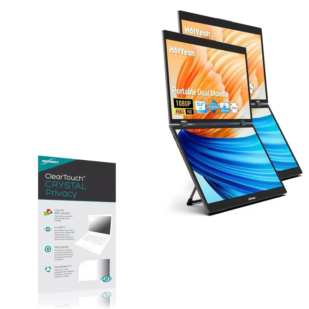BoxWave Screen Protector Compatible with HotYeah Portable Monitor 4K (15.6 in) - ClearTouch Crystal Privacy (2-Pack), Privacy Screen Protector Flexible Film Clear