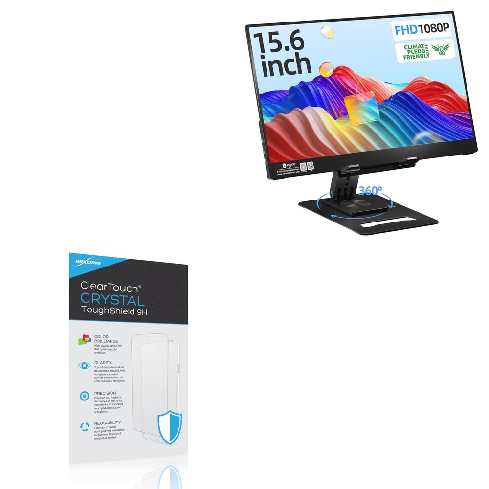 BoxWave Screen Protector Compatible with Ingnok FHD IPS Portable Monitor (15.6 in) - ClearTouch Crystal ToughShield 9H (2-Pack), Clear 9H Tough Flexible Film Screen Protector