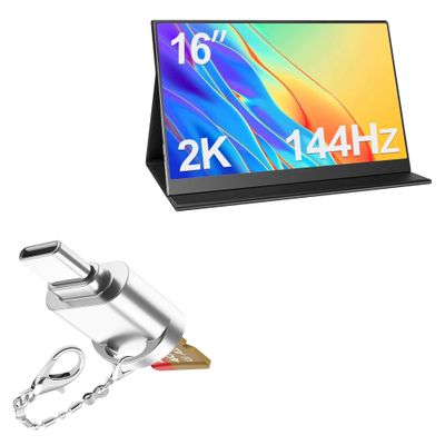 BoxWave Adapter Compatible with Lasitu Portable Monitor 2K (16 in) - Micro SD Card miniReader, USB Type-C OTG Reader USB3.0 Adapter Keychain - Metallic Silver