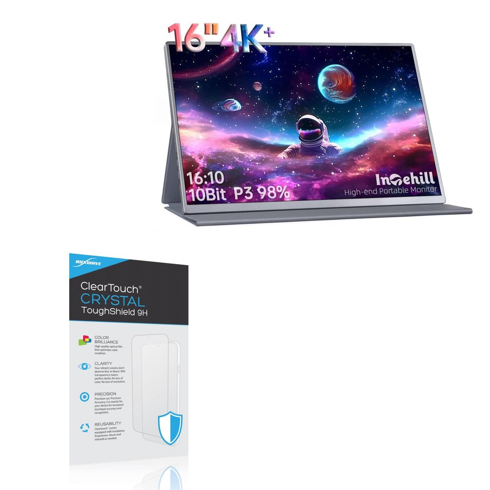 BoxWave Screen Protector Compatible with Intehill 4K Portable Monitor UHD 2400p (16 in) - ClearTouch Crystal ToughShield 9H (2-Pack), Clear 9H Tough Flexible Film Screen Protector