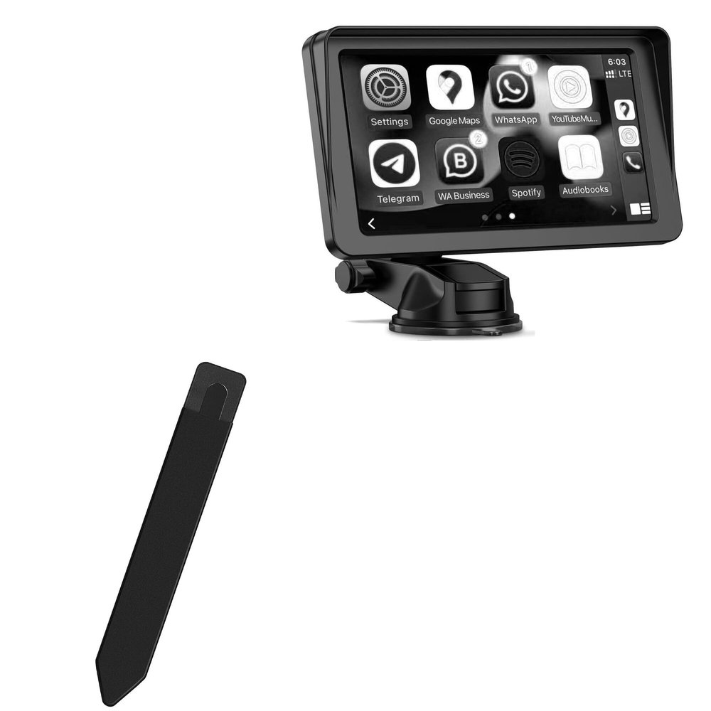 BoxWave Stylus Pouch Compatible with HEI Liang Portable Wireless Apple CarPlay & Android Auto (7 in) - Stylus PortaPouch, Pen Stylii Holder Carrier Portable Self-Adhesive - Jet Black