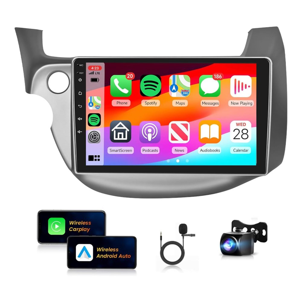 16EQ 2G+64G Radio for Honda Fit 2008-2013 Car Stereo with Wireless Carplay Android Auto,10.1 inch 1080P HD Touch Screen with Bluetooth Mirror Link FM/RDS Radio 28UIs GPS WiFi AHD Backup Camera MIC