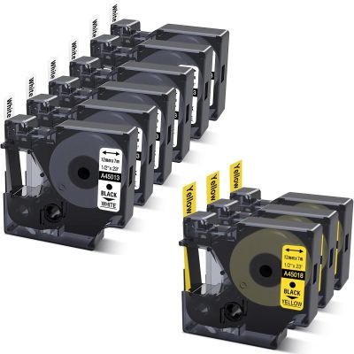 6X 45013 White + 3X 45018 Yellow Compatible Dymo D1 Label Tape 1/2 Inch x 23Ft Replace DYMO Label Maker Refills d1