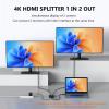 LinSeek 4K 1x2 HDMI Splitter1 in 2 Out, 2 Port Powered hdmi Splitters 4K@30Hz Dual Monitors Duplicate/Mirror (Not Extend) for PS4 /HDTV/Projector view 2