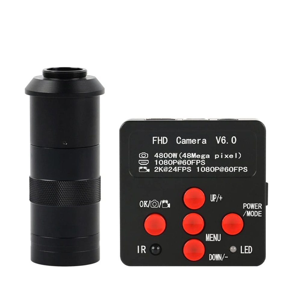 JOEBO Microscope Kit 48MP 2K 1080P 60FPS HDMI USB Video Microscope Camera TF Storage 100X 130X 200X 300X 500X Zoom C Mount Lens Microscope Lens Adapters (Color : with 100X Lens)