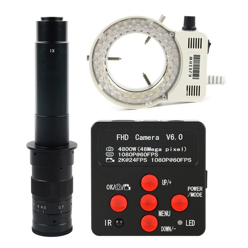 JOEBO Microscope Kit 48MP 2K 1080P 60FPS HDMI USB Video Microscope Camera TF Storage 100X 130X 200X 300X 500X Zoom C Mount Lens Microscope Lens Adapters (Color : with 300X Lens Light)
