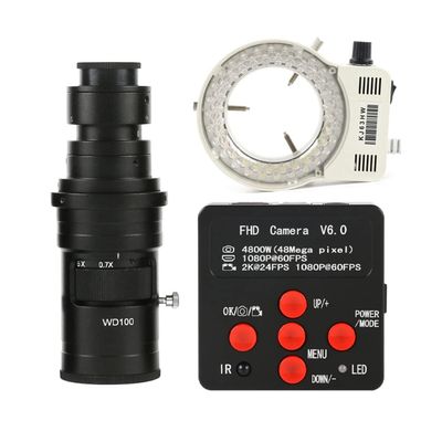 JOEBO Microscope Kit 48MP 2K 1080P 60FPS HDMI USB Video Microscope Camera TF Storage 100X 130X 200X 300X 500X Zoom C Mount Lens Microscope Lens Adapters (Color : with 200X Lens Light)