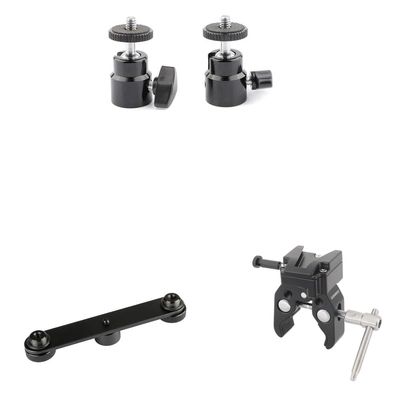 CAMVATE 360 Degree Swivel 1/4"-20 Mini Ball Head + Double Microphone Mounts Bracket + Super Crab Clamp