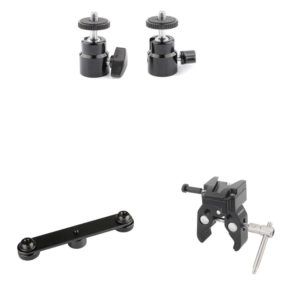 CAMVATE 360 Degree Swivel 1/4"-20 Mini Ball Head + Double Microphone Mounts Bracket + Super Crab Clamp