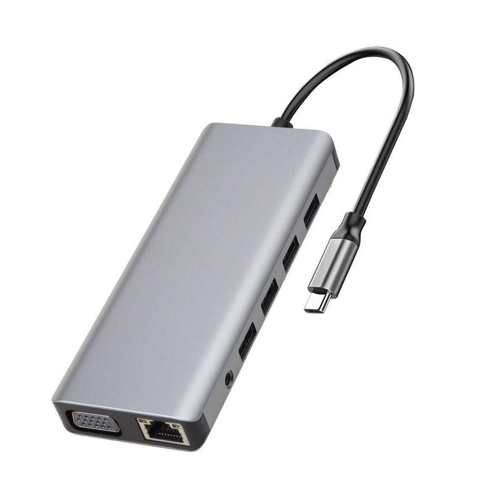 GMBYLBY USB C Docking Station 12 in 1 Hub Adapter with 4K+VGA+USB 3.0 Port+100W PD+Ethernet+SD/TF+3.5mm USB C Docking Station for Laptop