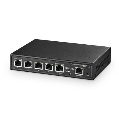 6 Port 10G Switch, 4 x 2.5G RJ-45 Base-T Ports, 2 x 10G RJ-45 Ports, Web Managed/Unmanaged, Metal Fanless Managed Multi-Gigabit Desktop/Wallmount Binardat Network Switch