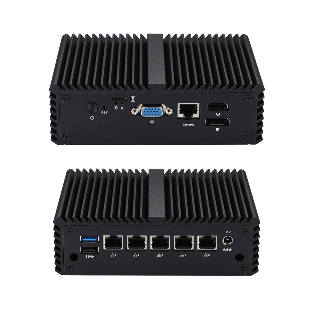 Qotom J6412 Mini PC with 16GB RAM 256GB SSD, 5X 2.5G B3 LAN Ports, be configured as VPN Appliance, DHCP Server, DNS Server