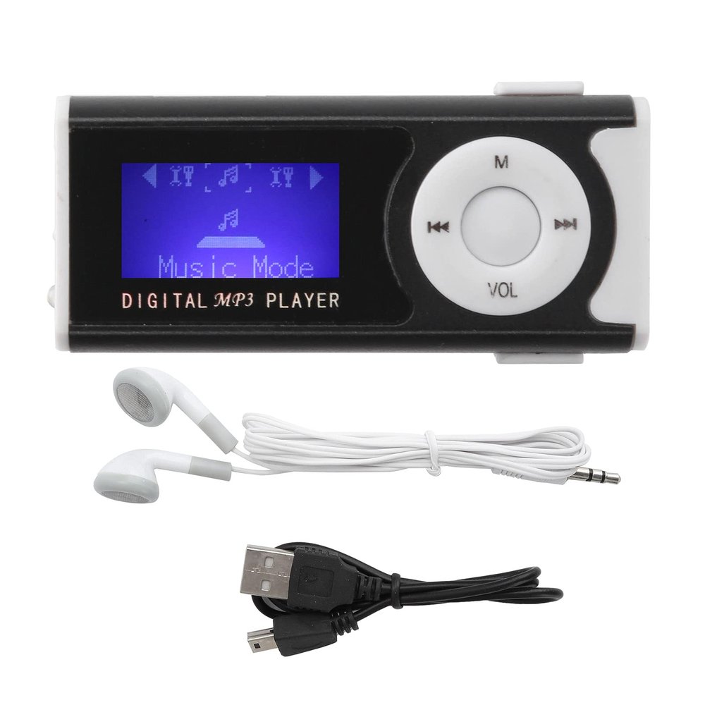 Portable MP3 Player, Mini MP3 Music Player, Flashlight Mini BackClip LCD Mini Screen Music Media Player, for Running, Sports