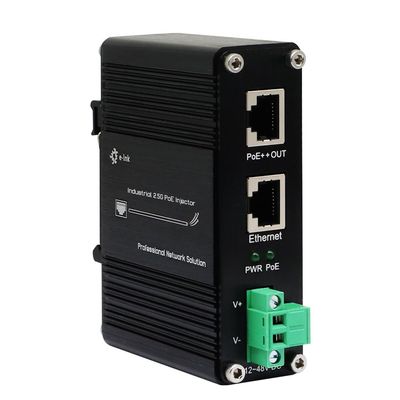 E-link Industrial 2.5G Hardened 1-Port Ethernet Input + 1-Port IEEE 802.3at/bt 95W PoE++ Output Injector with 12~48V DC Power Input DIN Rail Mount High Power PoE Adapter -40C to 80C IP40