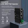 E-link Industrial 2.5G Hardened 1-Port Ethernet Input + 1-Port IEEE 802.3at/bt 95W PoE++ Output Injector with 12~48V DC Power Input DIN Rail Mount High Power PoE Adapter -40C to 80C IP40 view 2