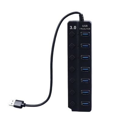 Miskall Powered USB 3.0 /USB C Hub, Multi Port Splitter, ABS 7-Port USB Hub Splitter Adapter Individual On/Off Switches and for Laptop PC Mobile Devices