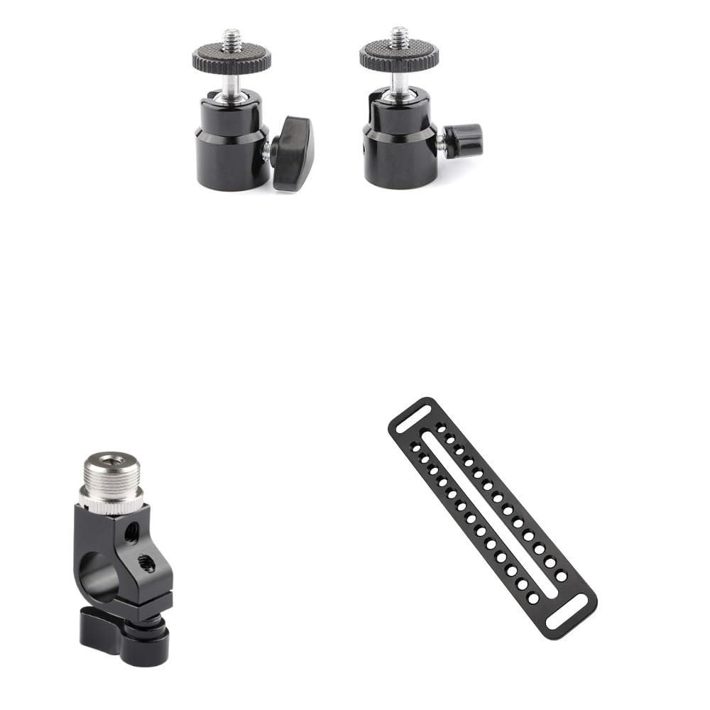 CAMVATE 360 Degree Swivel 1/4"-20 Mini Ball Head + Long Cheese Plate + 15mm Rod Clamp with 5/8"-27 Screw