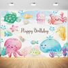 10x6.5ft Under The Sea Happy Birthday Backdrop Cartoon Ocean Animals Photography Background Kids Birthday Party Cake Table Banner Decoration Supplies Photo Booth Props view 1