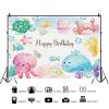 10x6.5ft Under The Sea Happy Birthday Backdrop Cartoon Ocean Animals Photography Background Kids Birthday Party Cake Table Banner Decoration Supplies Photo Booth Props view 2