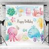 10x6.5ft Under The Sea Happy Birthday Backdrop Cartoon Ocean Animals Photography Background Kids Birthday Party Cake Table Banner Decoration Supplies Photo Booth Props view 3