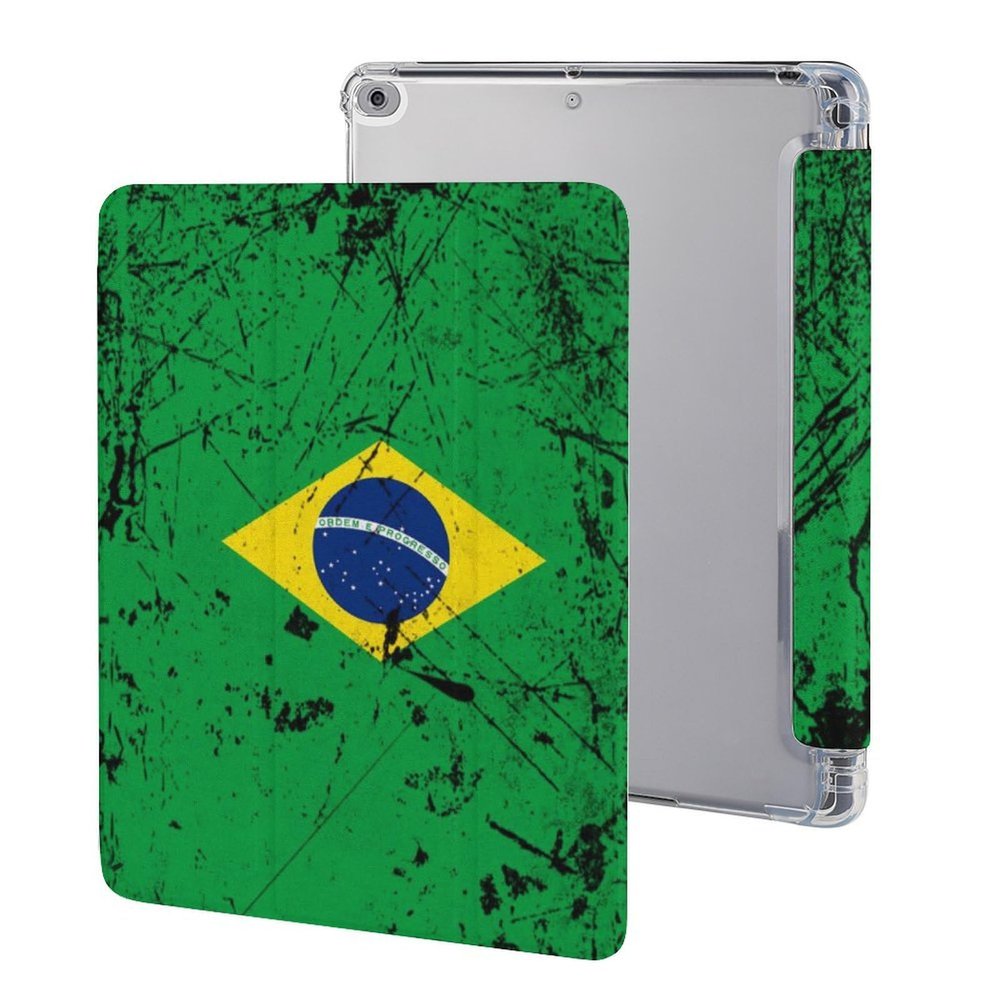 QUOPLMAM Black Grunge Texture Brazil Flag Case for Air 1/2 9.7Inch Case iPad Pro/Air 3 10.5inch Case iPad 10th Gen Case with Pencil Holder Auto Wake Sleep Cover