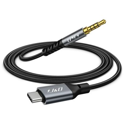 J&D USB C to 3.5mm Adapter, Aux Cord for Car Type C to 3.5mm Audio Jack Cable, TRRS Headphone Stereo Adapter Mic Compatible with iPhone 15/16/17 Series and Galaxy S24/S25 Series, 6.6 Feet