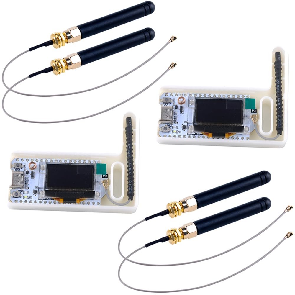 DIYmalls 2pcs 915 ESP32 LoRa 32 V3 Board with Case + 4pcs 915MHz Antenna LoRa 2dBi