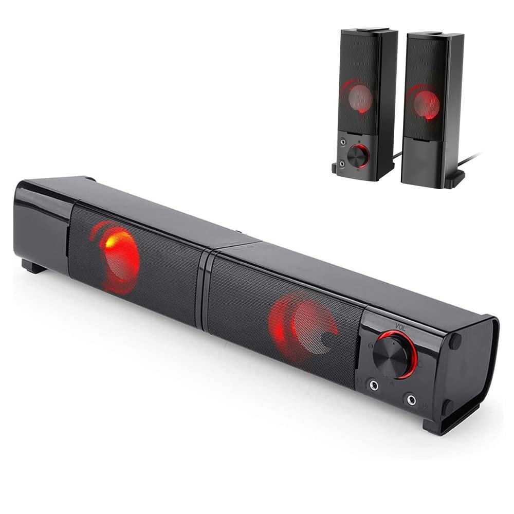 2 in 1 Computer Speakers, Detachable TV Soundbar, RGB Backlit,Headset/Mic Jack, 2.0 Channel Stereo PC Gaming Speakers, for The Computer PC Home Notebook TV subwoofer