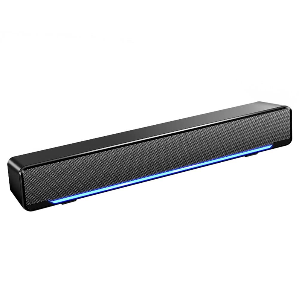 Computer Speakers, 2.0 3D USB Powered Sound Bar Speakers, with Blue LED Light and 3.5 Mm Aux Connection, Computer Subwoofer for Desktop PC Surround Sound Box for Laptop (Black)
