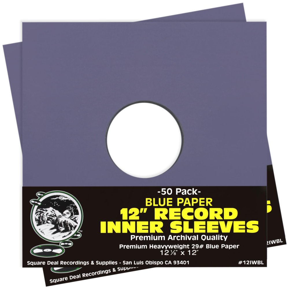 (100) 12IWBL - 12" Vinyl Record Sleeves - Heavyweight Blue Paper Inner Sleeves - Archival Quality, Acid-Free!