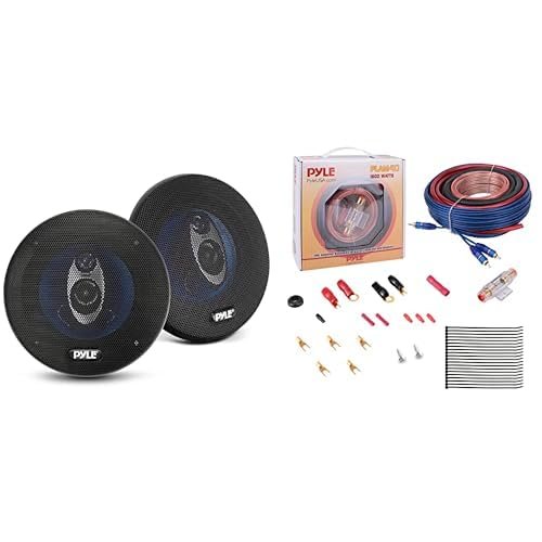 Pyle 5.25 Car Sound Speaker (Pair) Car Stereo Wiring Kit - Upgraded Blue Poly Injection Cone 3-Way 200 Watt Peak - Audio Amplifier & Subwoofer Speaker Installation Cables (4 Gauge)