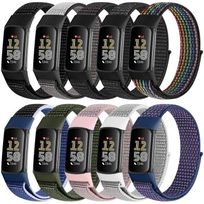 10 Pack Sport Loops Band Compatible with Fitbit Charge 6/ Charge 5 Bands Nylon for Women Men, Replacement Charge 6 Charge 5 Straps, Breathable Fabric Sport Wristband
