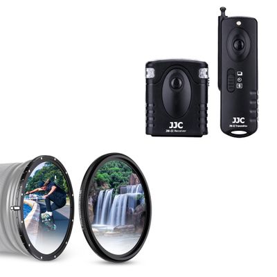 JJC Radio Wireless Remote Control & 58mm True Color Variable ND Filter ND2.5-1000 (1-10 Stops) for Canon EOS Rebel T7 T6 T8i T7i T6i T6s T5i SL3 Camera with EF-S 18-55mm Kit Lens