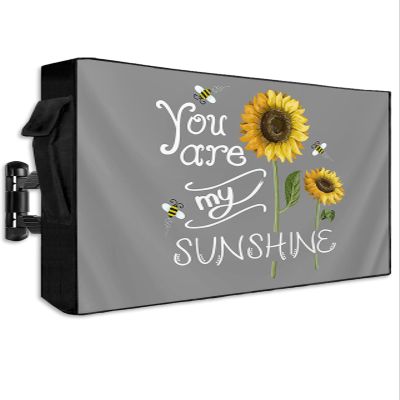 Futuregrace Outdoor TV Cover 48"x30" Waterproof and Wear-resistant YOU ARE MY SUNSHINE Sunflower Bee, Rural Style Grey Background TV Cover for 48"-50" Screen Zipper TV Screen Protector for LCD LED TV