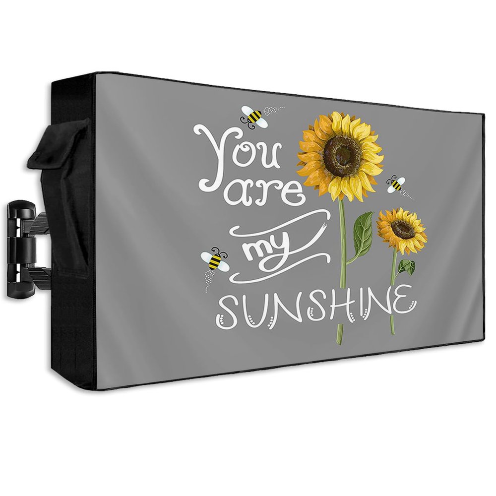 Futuregrace Outdoor TV Cover 48"x30" Waterproof and Wear-resistant YOU ARE MY SUNSHINE Sunflower Bee, Rural Style Grey Background TV Cover for 48"-50" Screen Zipper TV Screen Protector for LCD LED TV