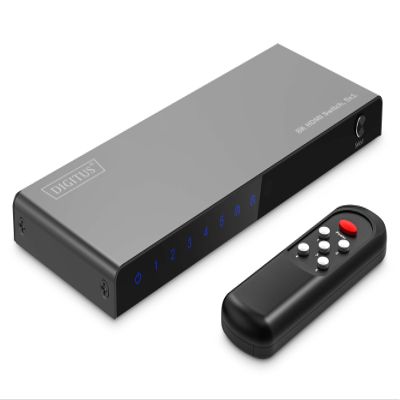 DIGITUS DS-55334 HDMI Switch 5x1  5 In 1 Out  UHD 8K/60 Hz HDTV: 7680  4320p  HDCP 2.3 & HDMI 2.1  HDR, CEC, Deep Color, DTS, Dolby Digital, LPCM  For TV, Monitor, PS5, PS4, Xbox