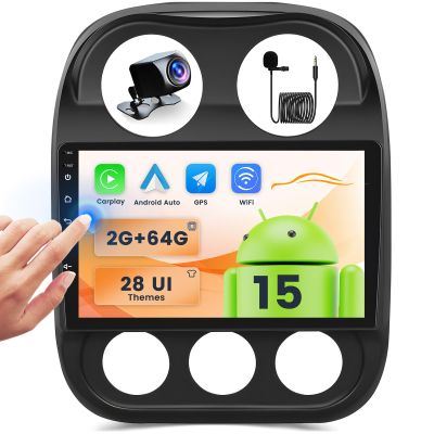 2+64G Android Car Stereo for Jeep Compass Patriot 2010-2016 Wireless Carplay Android Auto, 10.1 Inch Touch Screen Car Radio GPS WiFi Bluetooth Audio Receiver FM RDS SWC Mic Backup Camera
