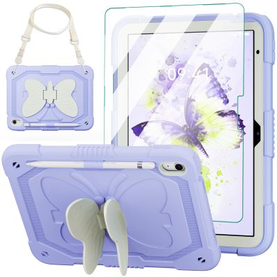 ACEMO iPad (A16) 11th Generation Case/iPad 10th Generation Case 10.9 inch 11 inch with Screen Protector/Shoulder Strap/Pencil Holder/Kickstand Cute Kids Girls Cover for iPad 2025 2022 Purple