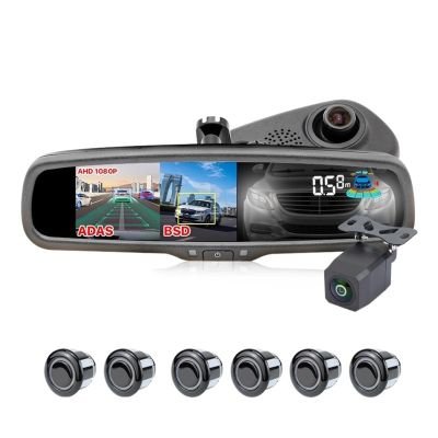 ZYKHPSYA 5in1 Bracket AHD 1080P Anti-Glare 5"" WiFi Car Rearview Mirror DVR Recorder ADAS BSD with Front/Rear 8 Parking Sensor (Color : Front Rear 6Sensor, Size : Red Sensor), laiyong1987