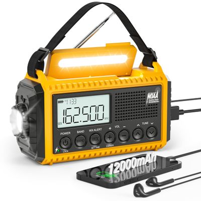 Eoxsmile Emergency Radio Hand Crank Solar, Standby NOAA Alert, 12000mAh