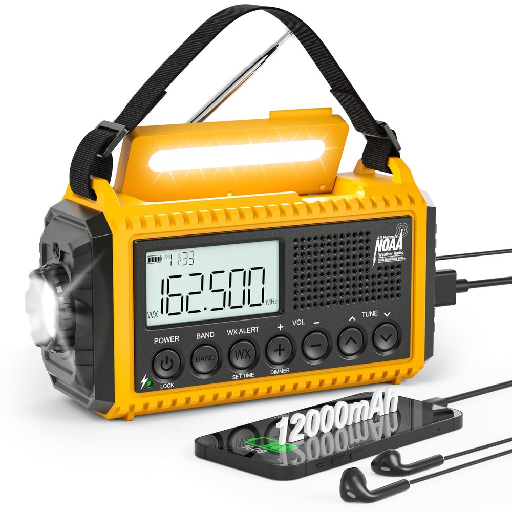 Eoxsmile Emergency Radio Hand Crank Solar, Standby NOAA Alert, 12000mAh