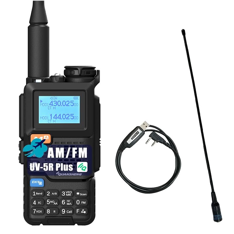 QUANSHENG UV-5R Plus Radio NOAA USB-C Charging Ham Radio AM FM Long Range RT-600 Air Band Tri-Band with 771 and Programming Cablecal Antenna